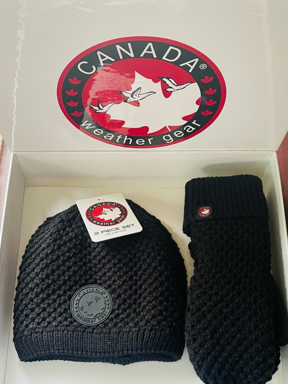 Canada Weather Gear Black Knit Beanie and Mitten Set